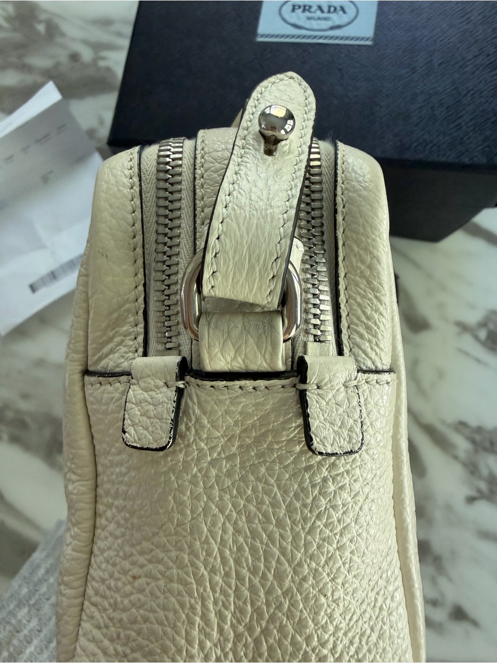 Prada Soft White Leather Crossbody Bag with Logo and Adjustable Leather strap - Picture 6 of 14